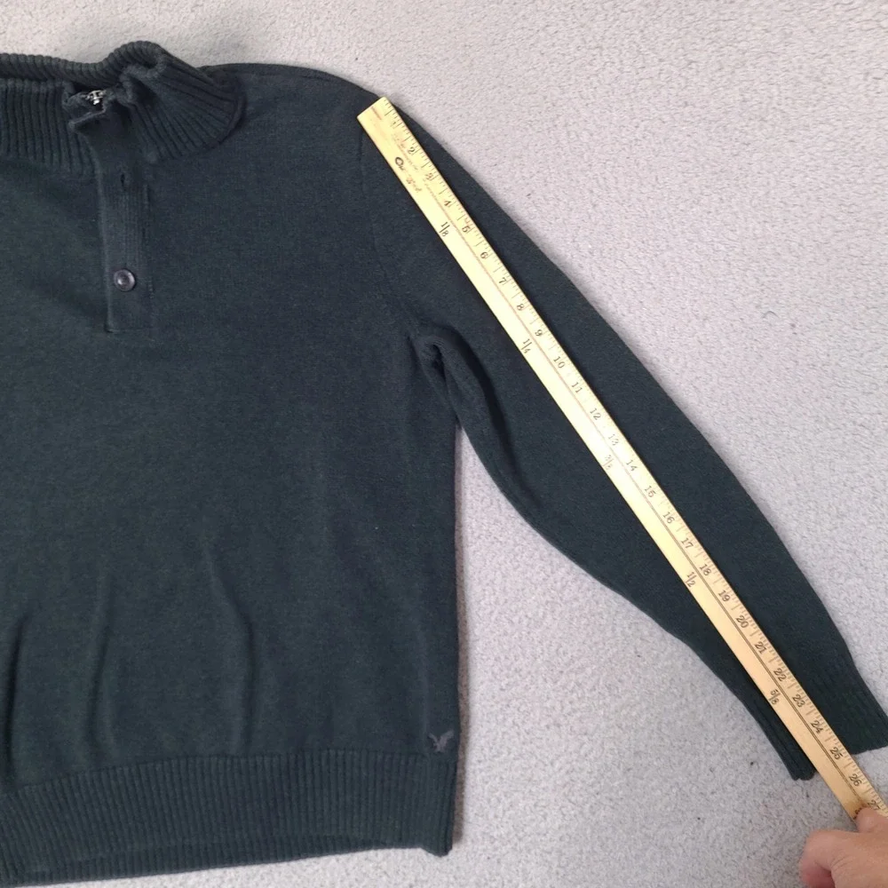 American Eagle Sweater Mens Large Forest Green Athletic Fit Button Zip Mock Neck